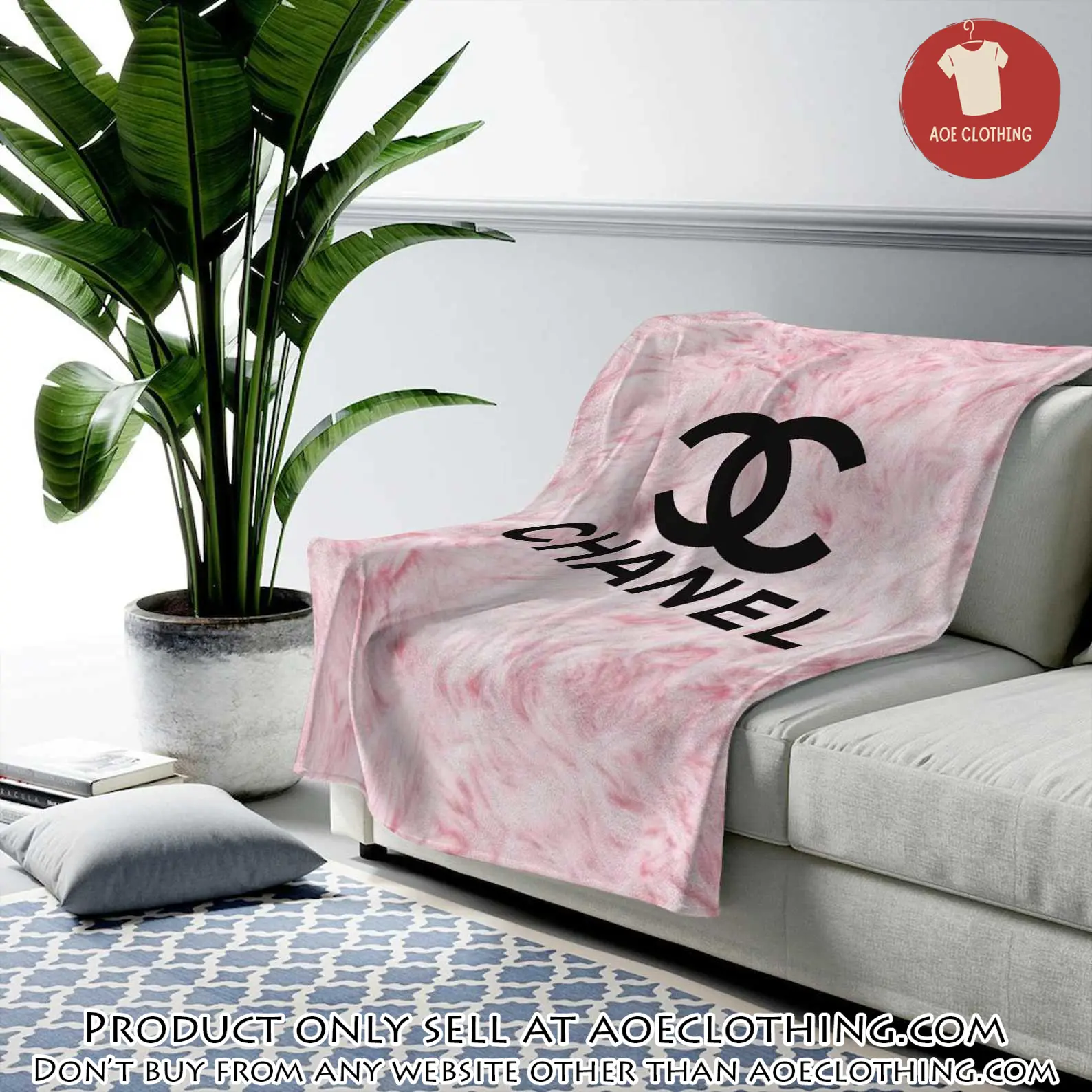 Chanel pinky fashion luxury brand premium blanket fleece home decor aoe0837490